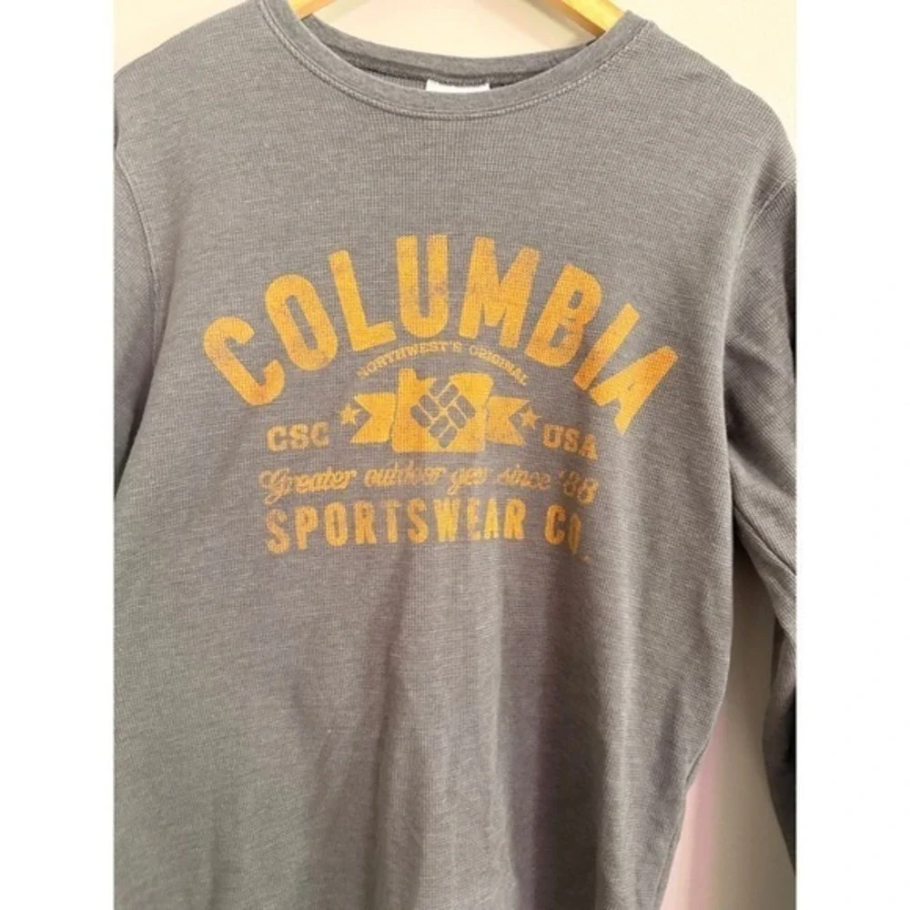 Columbia Sportswear Graphic Long Sleeve Thermal Shirt Mens Size S‎ Gray Orange - Picture 2 of 4
